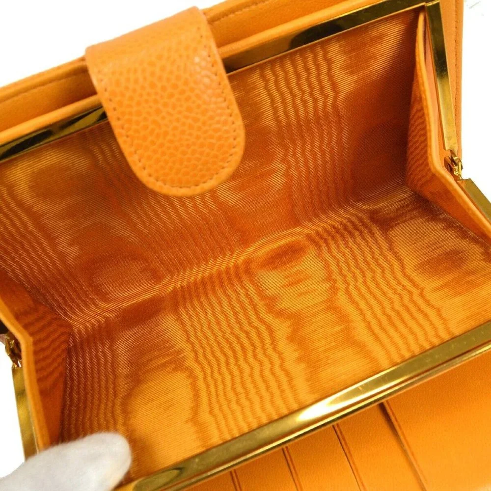 Chanel Long Bifold Wallet Purse Caviar Skin Leather